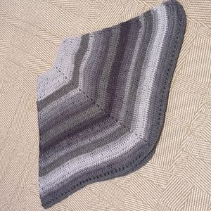 Handmade Crocheted Small Christmas Tree Skirt, Ombre Gray Striped Shawl